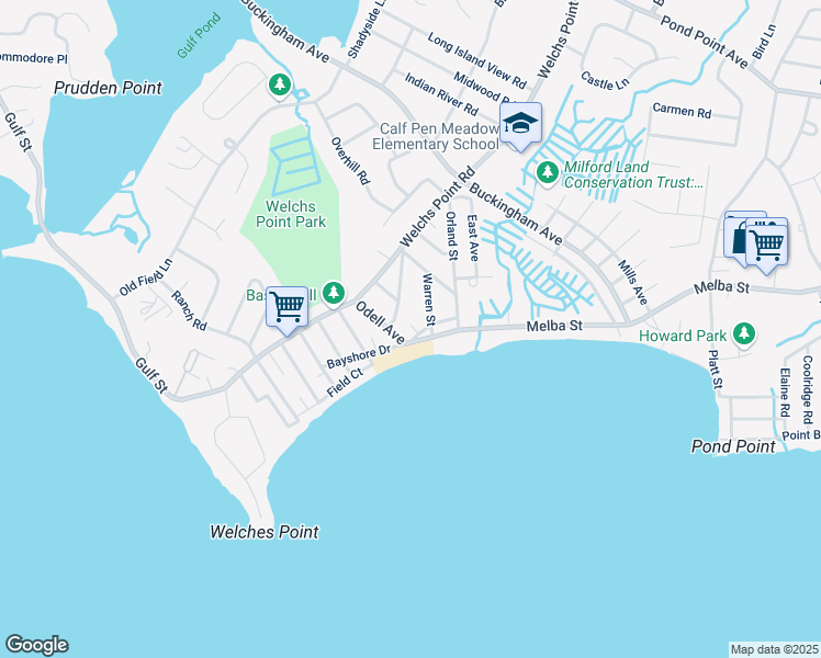 map of restaurants, bars, coffee shops, grocery stores, and more near 51 Bayshore Drive Extended in Milford