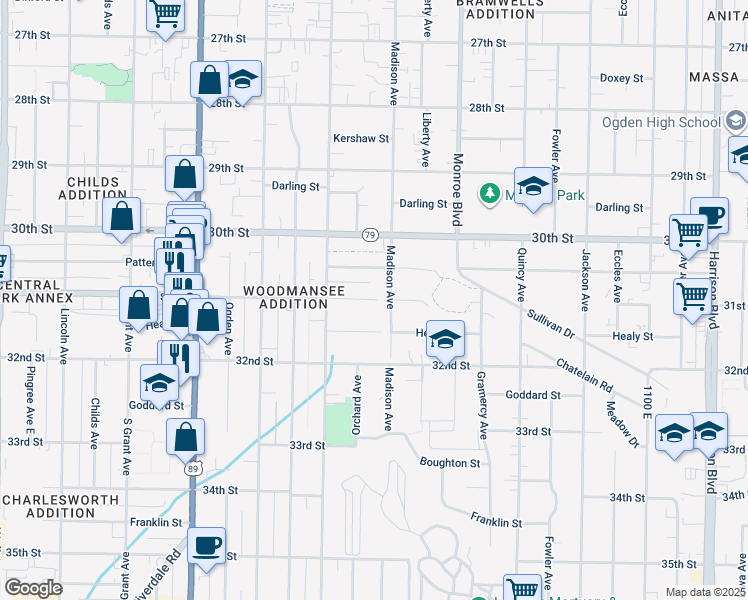 map of restaurants, bars, coffee shops, grocery stores, and more near 676 31st Street in Ogden