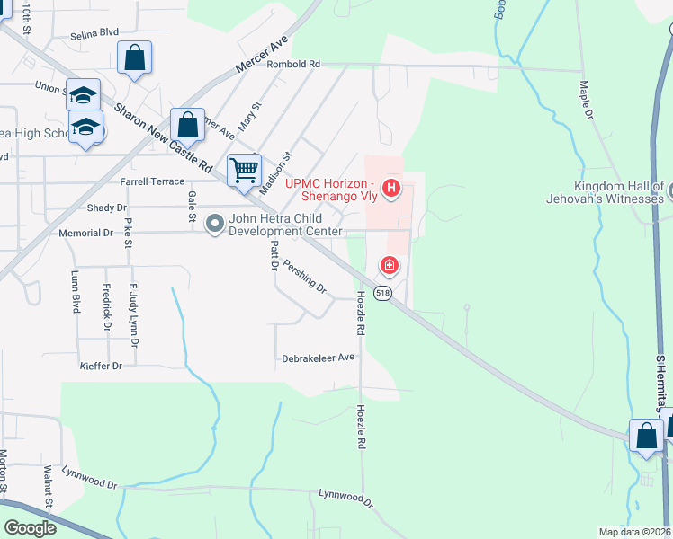 map of restaurants, bars, coffee shops, grocery stores, and more near 418 Sharon New Castle Road in Farrell