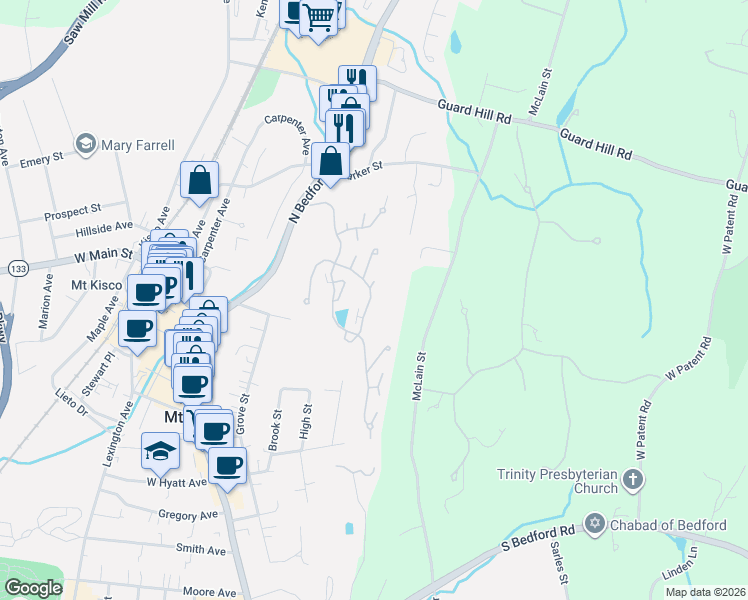 map of restaurants, bars, coffee shops, grocery stores, and more near 1804 Regent Drive in Mount Kisco