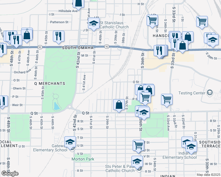 map of restaurants, bars, coffee shops, grocery stores, and more near 5024 South 39th Street in Omaha