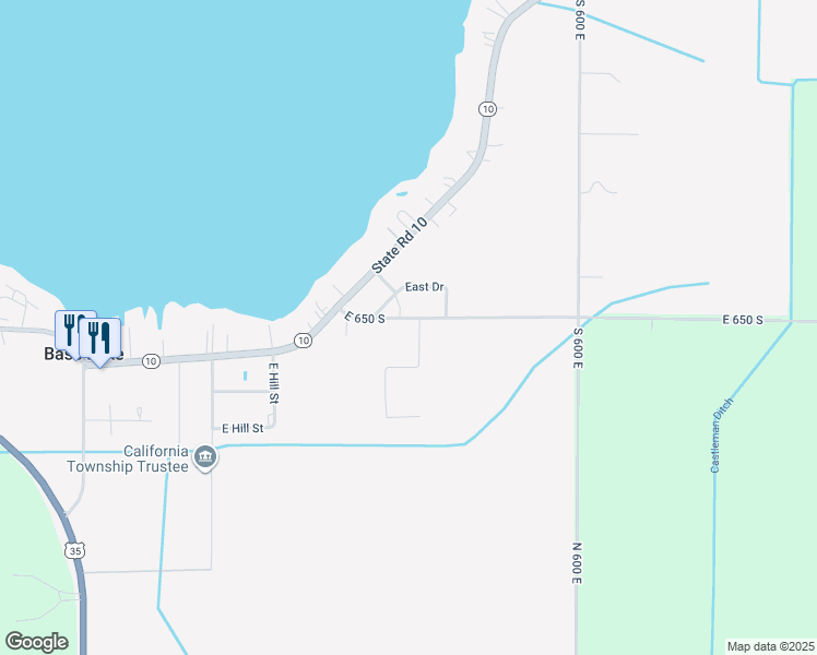 map of restaurants, bars, coffee shops, grocery stores, and more near 5635 East 650 South in Knox