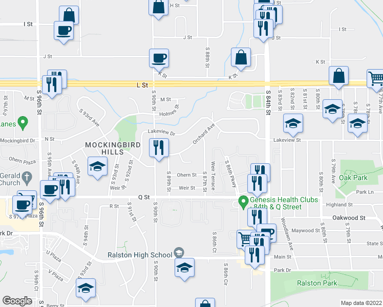 map of restaurants, bars, coffee shops, grocery stores, and more near 8741 Orchard Avenue in Omaha