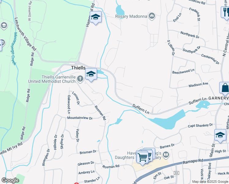 map of restaurants, bars, coffee shops, grocery stores, and more near 77 Suffern Lane in Thiells