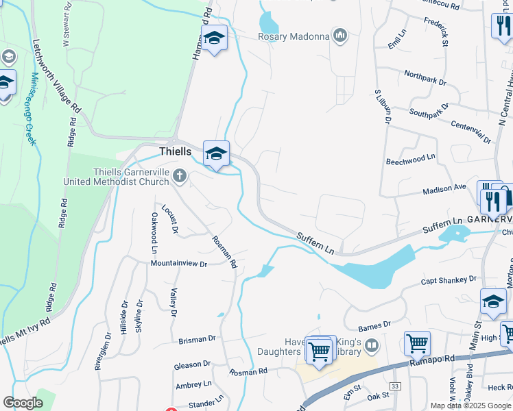 map of restaurants, bars, coffee shops, grocery stores, and more near 77 Suffern Lane in Thiells