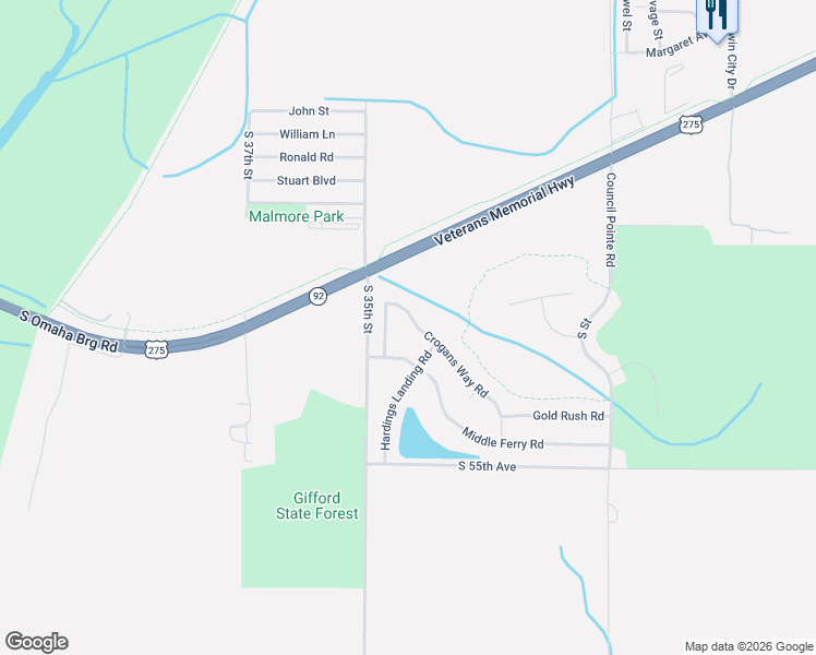 map of restaurants, bars, coffee shops, grocery stores, and more near 5104 Crogans Way Road in Council Bluffs