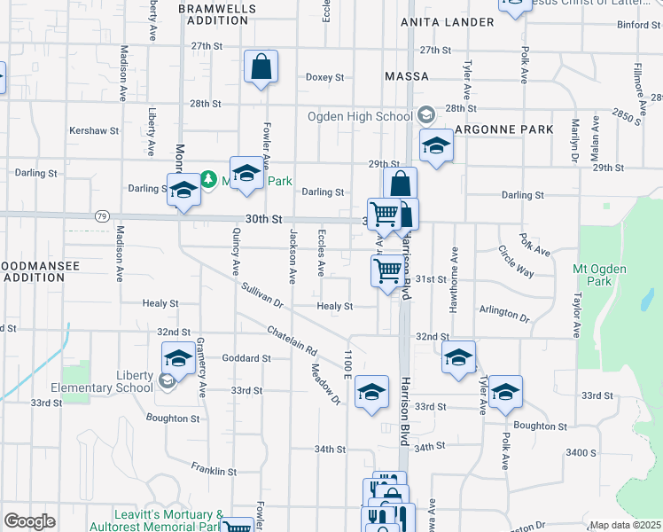 map of restaurants, bars, coffee shops, grocery stores, and more near 3080 Eccles Avenue in Ogden