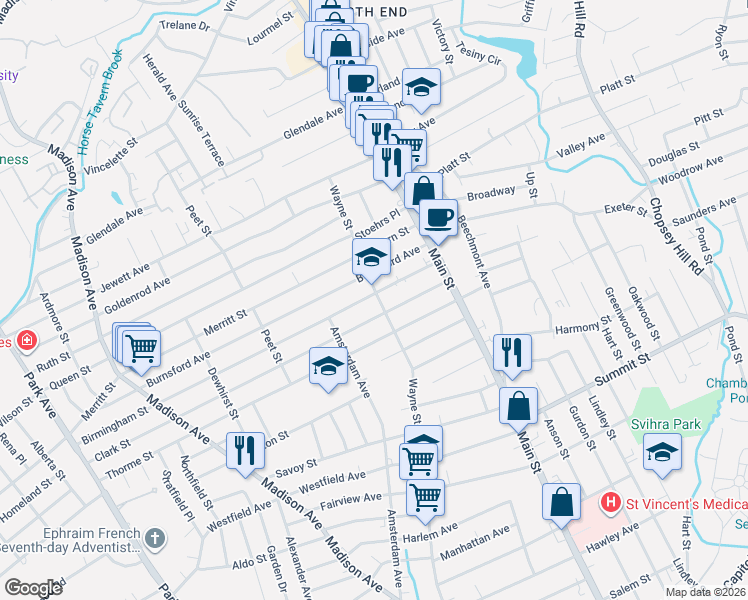 map of restaurants, bars, coffee shops, grocery stores, and more near in Bridgeport
