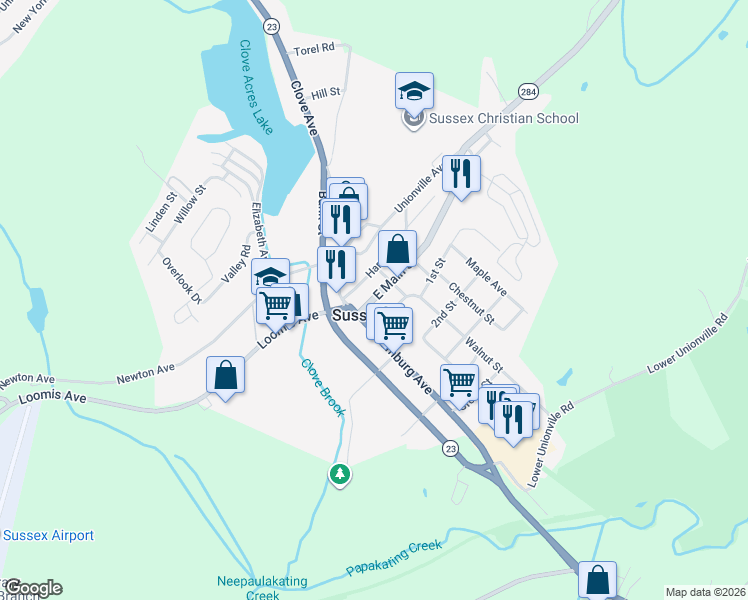map of restaurants, bars, coffee shops, grocery stores, and more near in Sussex