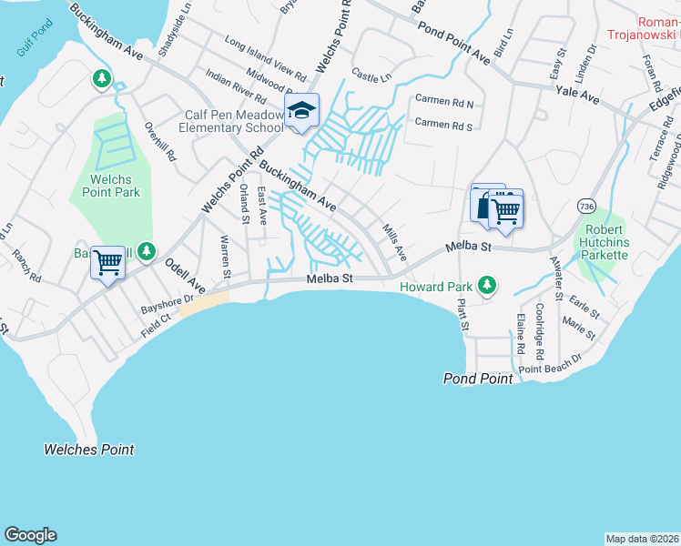 map of restaurants, bars, coffee shops, grocery stores, and more near 76 Melba Street in Milford