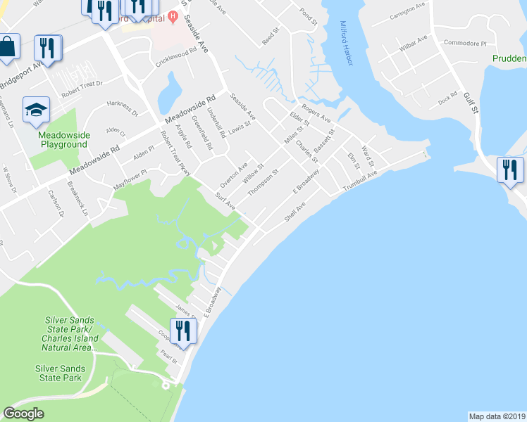 map of restaurants, bars, coffee shops, grocery stores, and more near 405 Mariners Walk in Milford