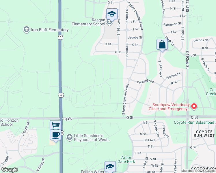 map of restaurants, bars, coffee shops, grocery stores, and more near 4918 South HWS Cleveland Boulevard in Omaha