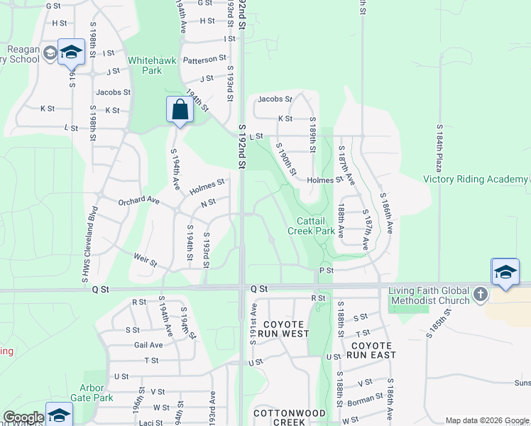 map of restaurants, bars, coffee shops, grocery stores, and more near 4961 South 190th Avenue in Omaha