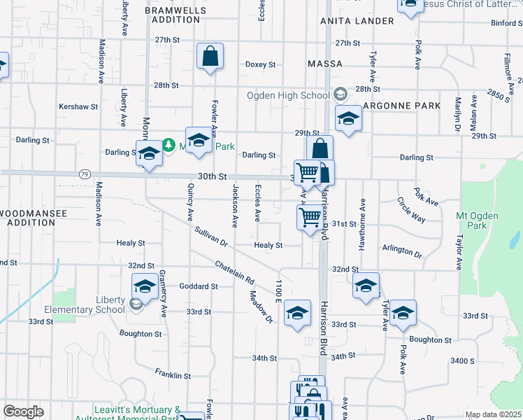 map of restaurants, bars, coffee shops, grocery stores, and more near 3080 Eccles Avenue in Ogden