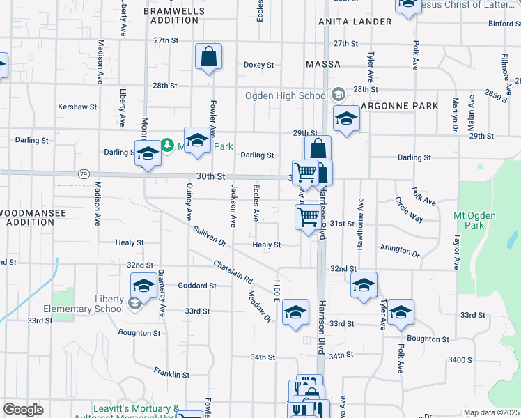 map of restaurants, bars, coffee shops, grocery stores, and more near 3080 Eccles Avenue in Ogden