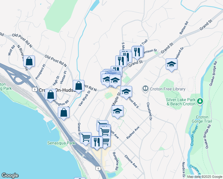 map of restaurants, bars, coffee shops, grocery stores, and more near 109 Maple Street in Croton-on-Hudson