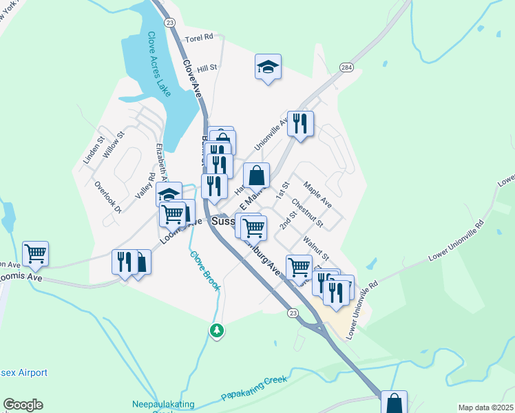 map of restaurants, bars, coffee shops, grocery stores, and more near 16 Munson Street in Sussex