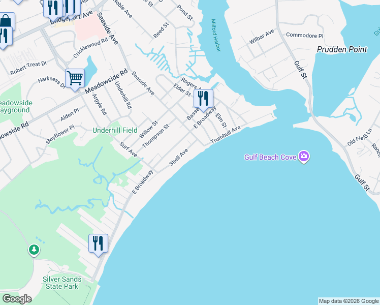 map of restaurants, bars, coffee shops, grocery stores, and more near 25 Shell Avenue in Milford