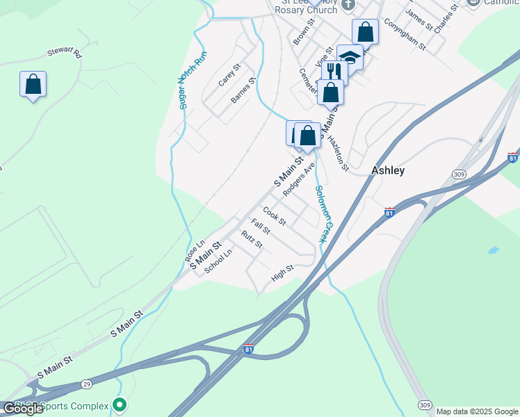 map of restaurants, bars, coffee shops, grocery stores, and more near 11 Cook St in Ashley