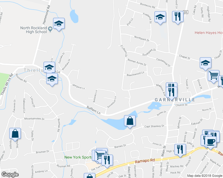 map of restaurants, bars, coffee shops, grocery stores, and more near 39 Bubenko Lane in Thiells