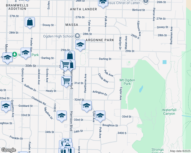 map of restaurants, bars, coffee shops, grocery stores, and more near 1315 East Walcott Street in Ogden