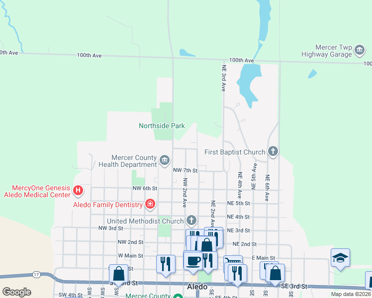 map of restaurants, bars, coffee shops, grocery stores, and more near 710 NW 2nd Ave in Aledo