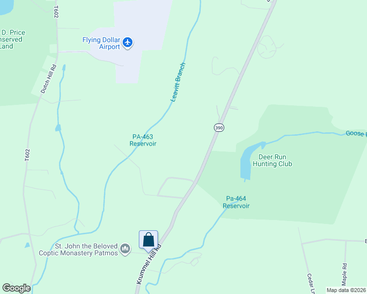 map of restaurants, bars, coffee shops, grocery stores, and more near 2657 Pennsylvania 390 in Monroe County