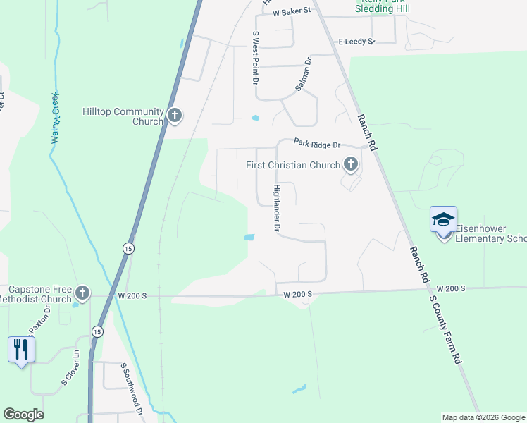 map of restaurants, bars, coffee shops, grocery stores, and more near 2242 Highlander Drive in Warsaw