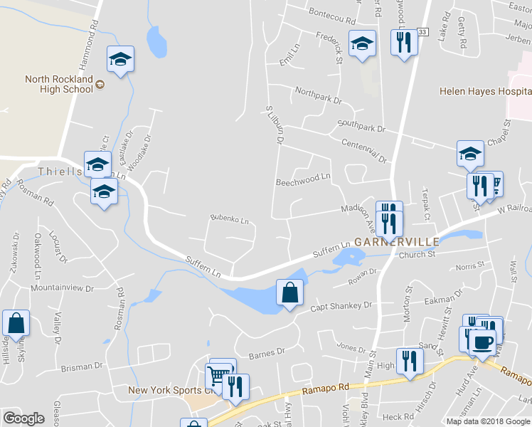 map of restaurants, bars, coffee shops, grocery stores, and more near 74 South Lilburn Drive in Garnerville