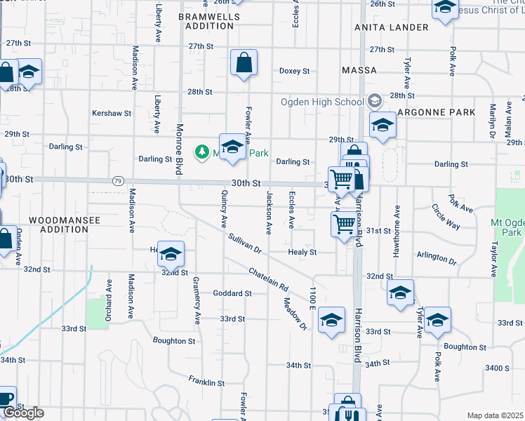 map of restaurants, bars, coffee shops, grocery stores, and more near 979 Patterson Street in Ogden