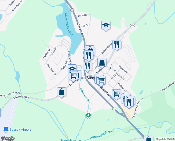 map of restaurants, bars, coffee shops, grocery stores, and more near 16 Newton Avenue in Sussex