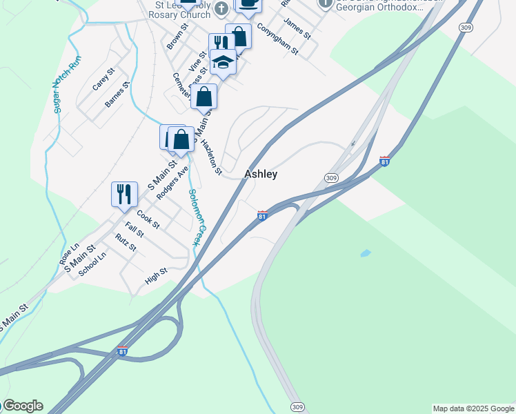 map of restaurants, bars, coffee shops, grocery stores, and more near 30 Hill Street in Ashley