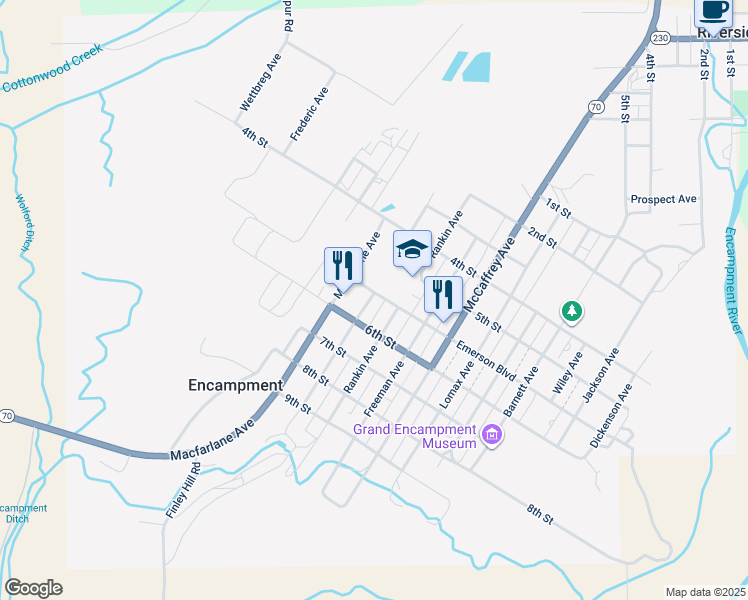 map of restaurants, bars, coffee shops, grocery stores, and more near 621 Winchell Avenue in Encampment
