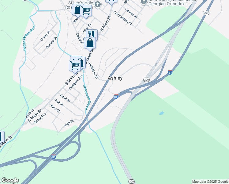 map of restaurants, bars, coffee shops, grocery stores, and more near 30 Hill Street in Ashley