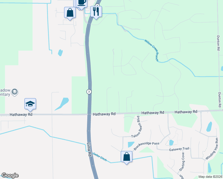 map of restaurants, bars, coffee shops, grocery stores, and more near 1816 Hathaway Road in Fort Wayne