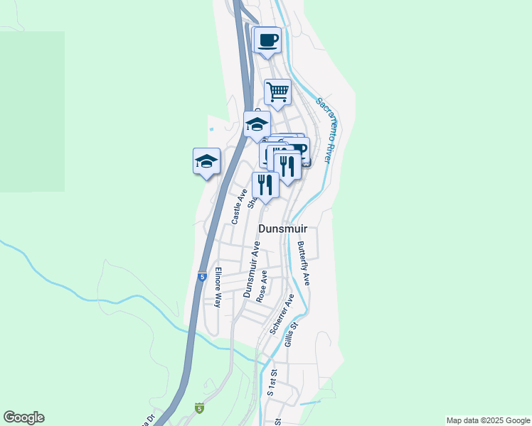 map of restaurants, bars, coffee shops, grocery stores, and more near 5902 Dunsmuir Avenue in Dunsmuir