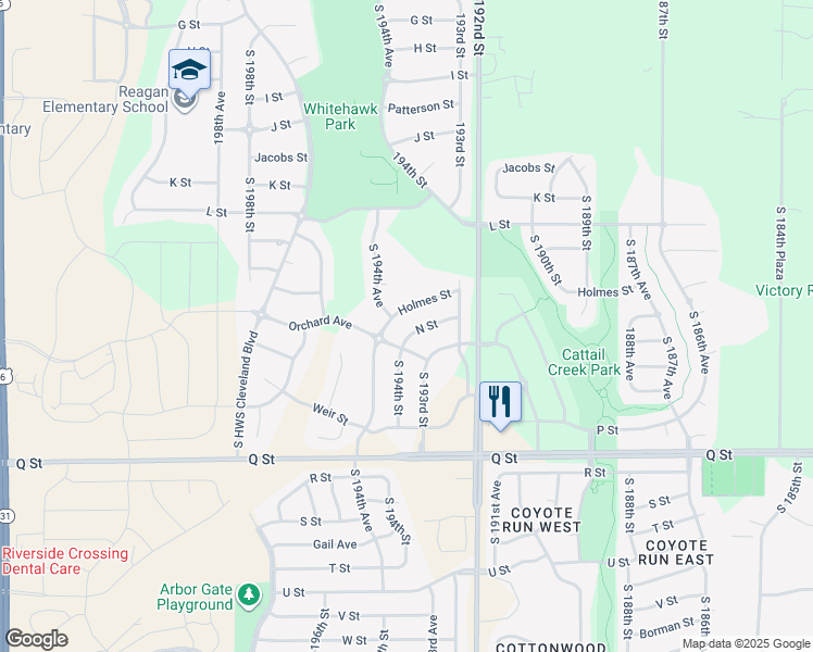 map of restaurants, bars, coffee shops, grocery stores, and more near 19326 Holmes Street in Omaha