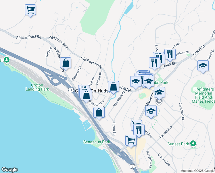map of restaurants, bars, coffee shops, grocery stores, and more near 8 Michaels Lane in Croton-on-Hudson