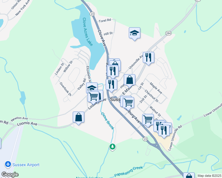 map of restaurants, bars, coffee shops, grocery stores, and more near 16 Newton Avenue in Sussex