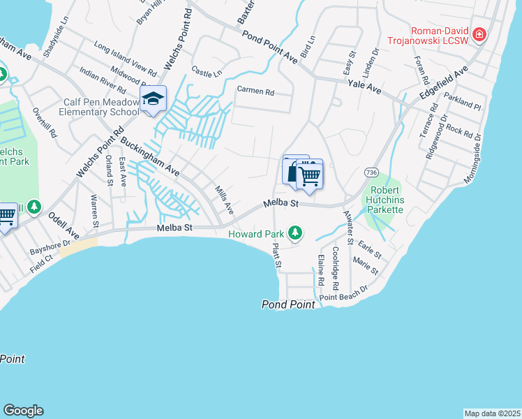 map of restaurants, bars, coffee shops, grocery stores, and more near 185 Melba Street in Milford