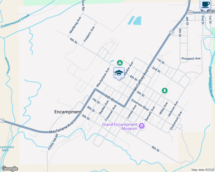 map of restaurants, bars, coffee shops, grocery stores, and more near 621 Winchell Avenue in Encampment