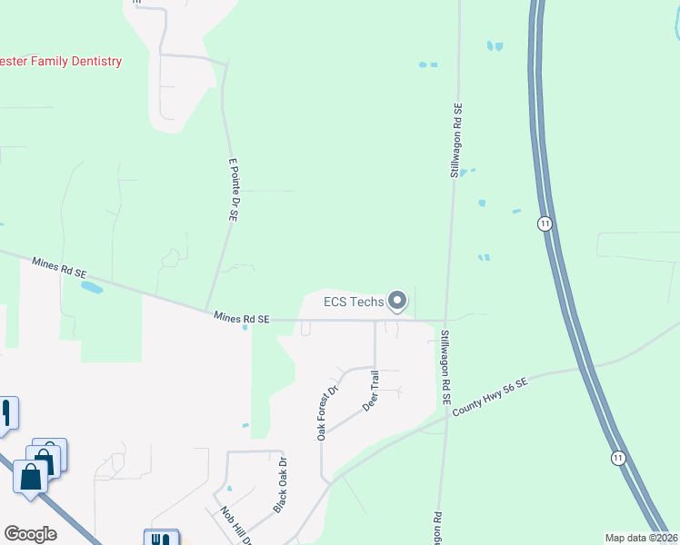 map of restaurants, bars, coffee shops, grocery stores, and more near 7907 Mines Road Southeast in Warren