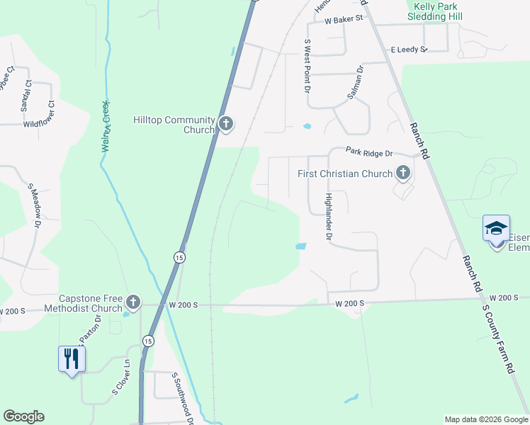 map of restaurants, bars, coffee shops, grocery stores, and more near 160 Wagon Wheel Drive in Warsaw