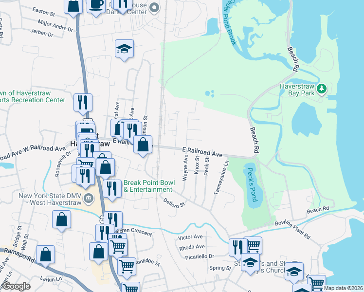 map of restaurants, bars, coffee shops, grocery stores, and more near 5 North Wayne Avenue in West Haverstraw