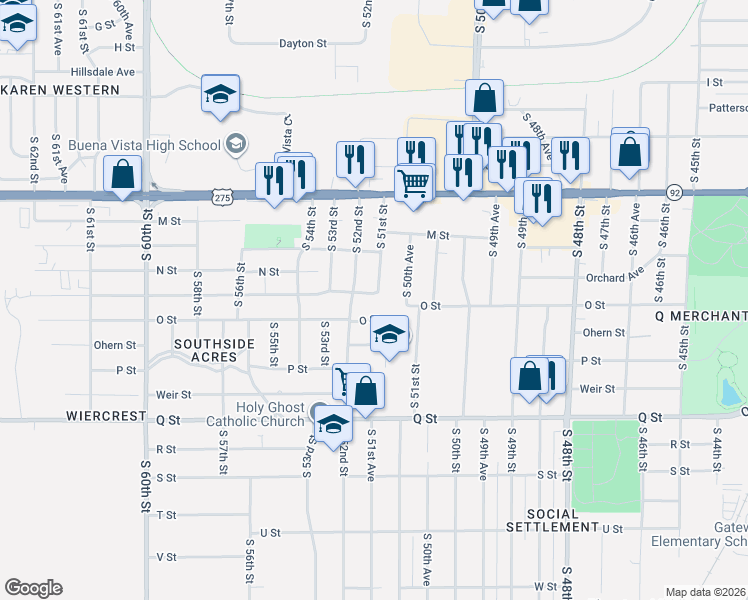 map of restaurants, bars, coffee shops, grocery stores, and more near 4879 South 52nd Street in Omaha