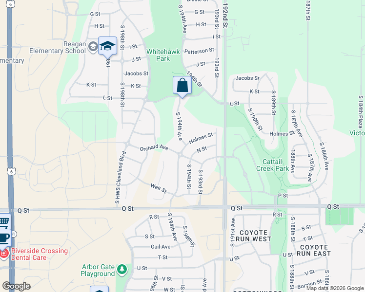 map of restaurants, bars, coffee shops, grocery stores, and more near 19326 Holmes Street in Omaha
