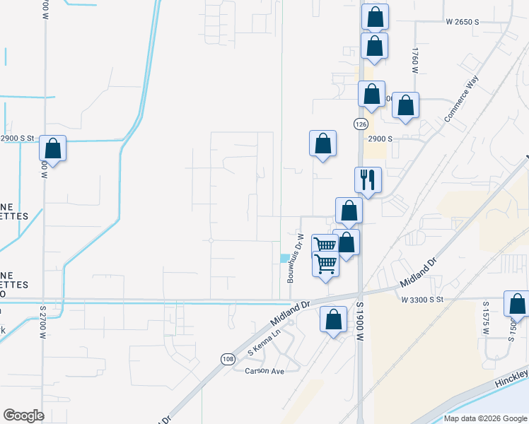 map of restaurants, bars, coffee shops, grocery stores, and more near 2142 West 3100 South in West Haven