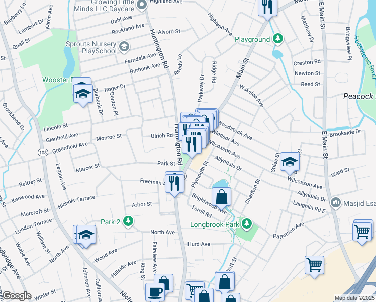 map of restaurants, bars, coffee shops, grocery stores, and more near 50 Paradise Green Place in Stratford