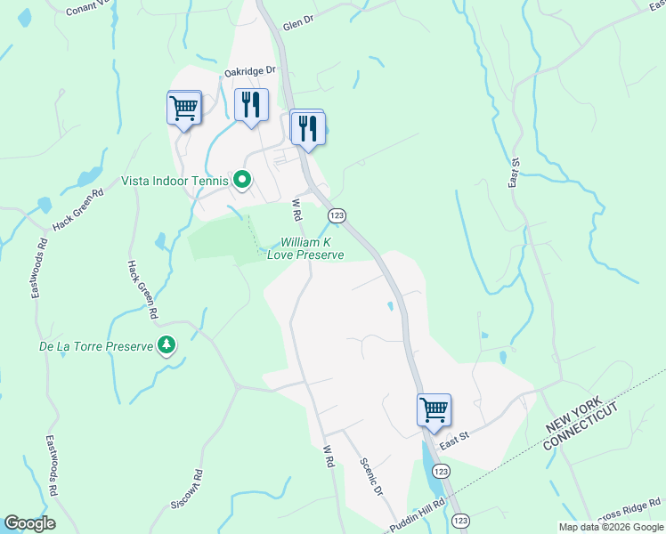 map of restaurants, bars, coffee shops, grocery stores, and more near 16 West Road in South Salem