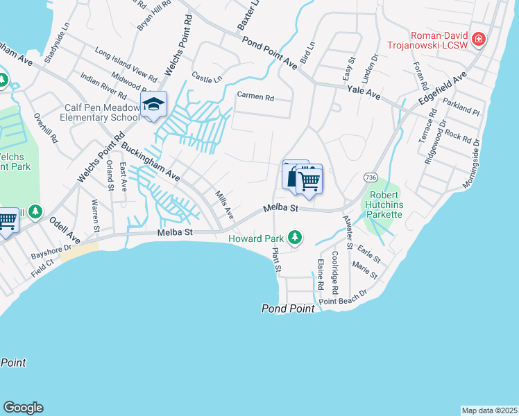 map of restaurants, bars, coffee shops, grocery stores, and more near 180 Melba Street in Milford